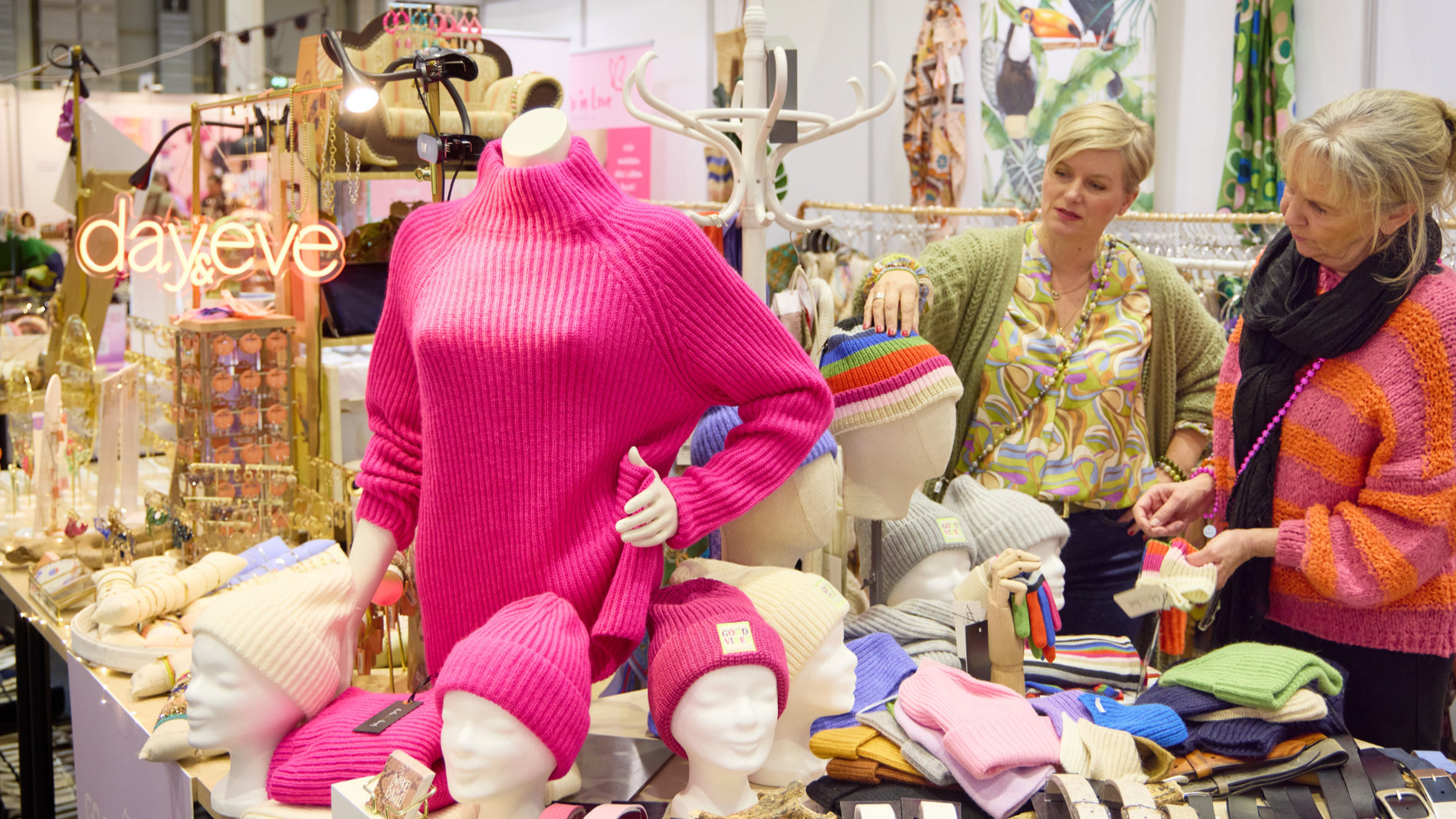 Knitwear at an exhibition stand at the Nordstil in Hamburg